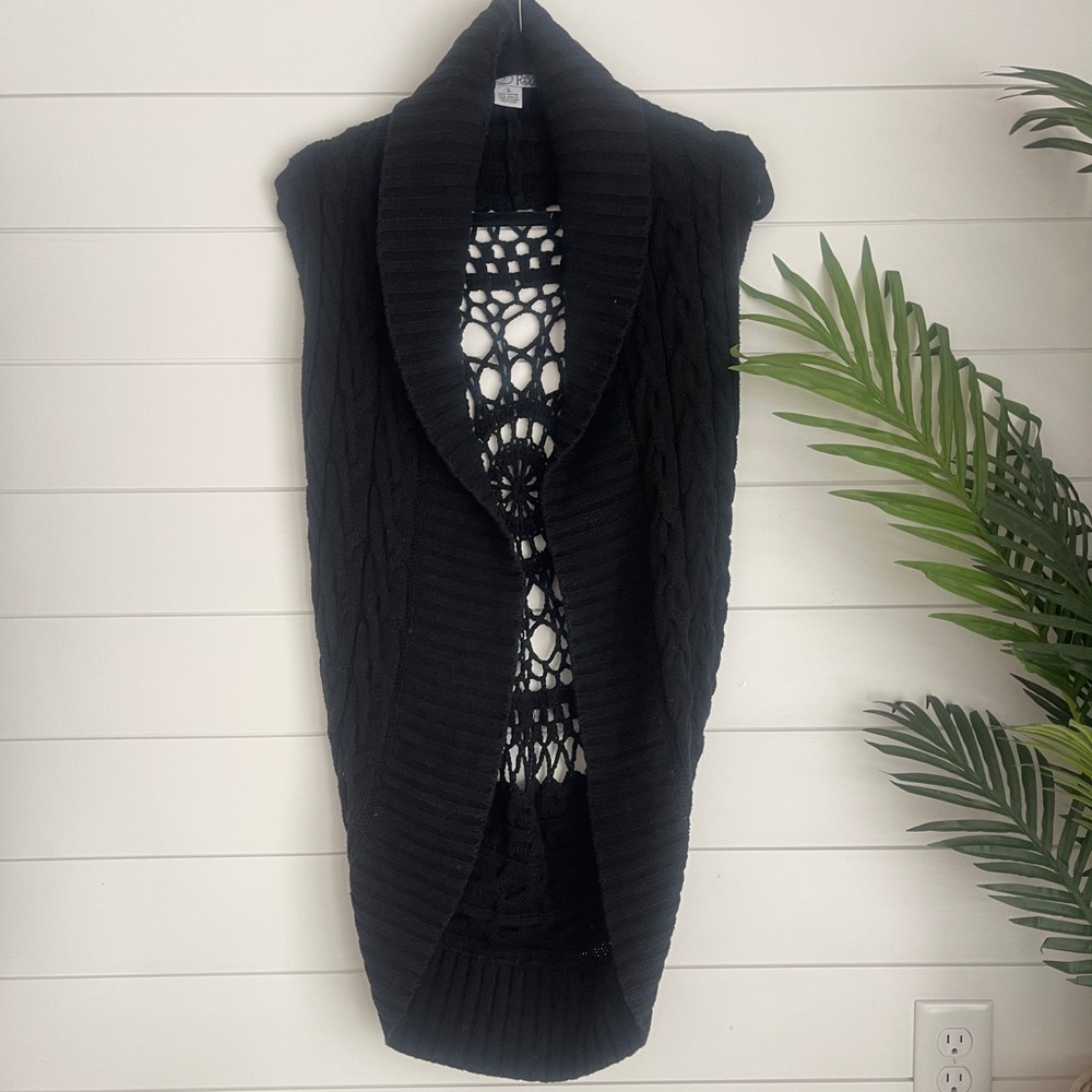 Black, Cable Knit, Crotchet Cardigan Sweater Vest, Size Small